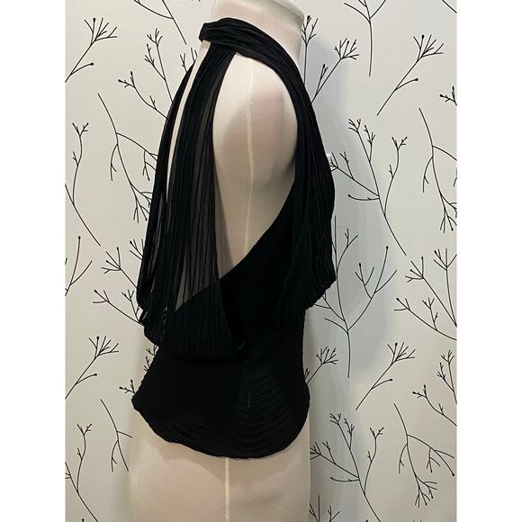 BCBGMAXAZRIA Black 100% Silk Halter Top Sheer SIZE 8 Flowy Deep V Sexy Open Back - Picture 5 of 8